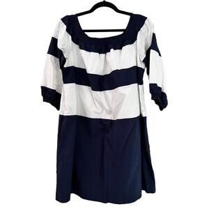 CROWN & IVY Striped Dress Loose Sz L Nautical Preppy Coastal 3/4 Sleeve Short